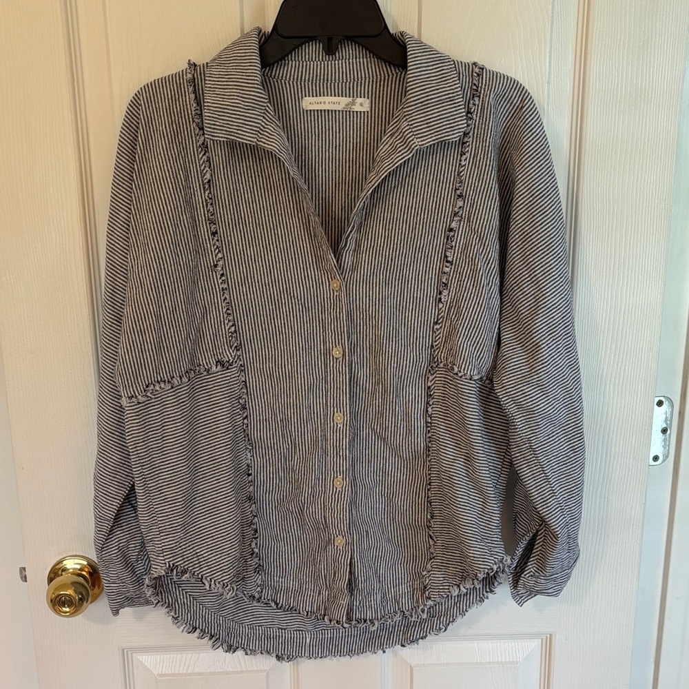 Altar'd State Black and White Striped Button Down Shirt